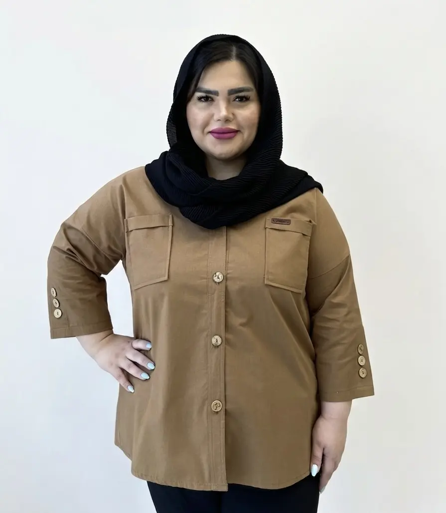 شومیز لینن استین سه دکمه سایز بزرگ زنانه